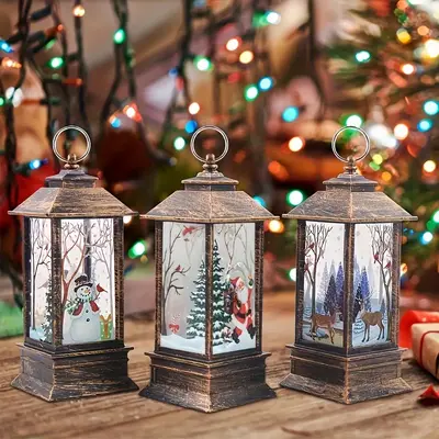 3PCS Christmas Mini LED Candle Lanterns – Hanging Holiday Decor with Santa, Snowman & Reindeer – Indoor Outdoor Christmas...