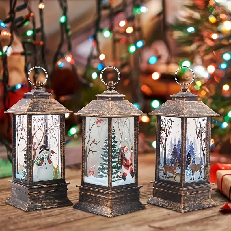 3PCS Christmas Mini LED Candle Lanterns – Hanging Holiday Decor with Santa, Snowman & Reindeer – Indoor Outdoor Christmas...