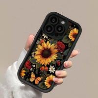 Fashionable sunflower and flower trend pattern, drop-proof and shockproof soft silicone phone case for iPhone 16 15 14 Pro/Pr...