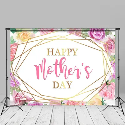 Golden Line Floral White Mothers Day Photo Backdrop - Aperturee
