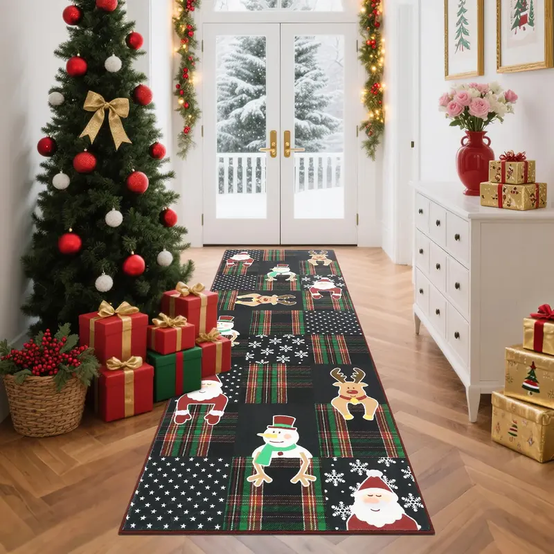 Garvee Christmas Runner Rug 2x6, Washable Non-Slip Low Pile Stain Resistant Checkered Santa Claus Snowflakes for Kitchen Hall...