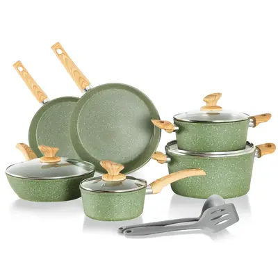 Kitchen Academy Induction Cookware Sets - 12 Piece Cooking Set, Granite Nonstick Pots and Pans Springtok Silicone Cast Iron S...