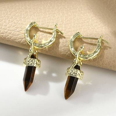 Natural Tiger Eye Hoop Earrings