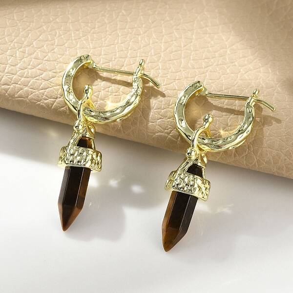 Natural Tiger Eye Hoop Earrings