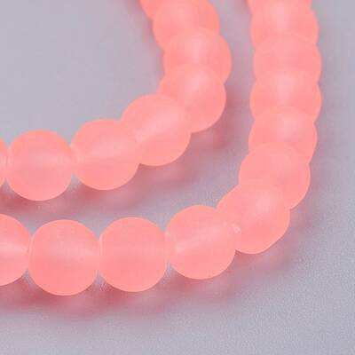 Light Salmon Frosted Round Transparent Glass Bead Strands