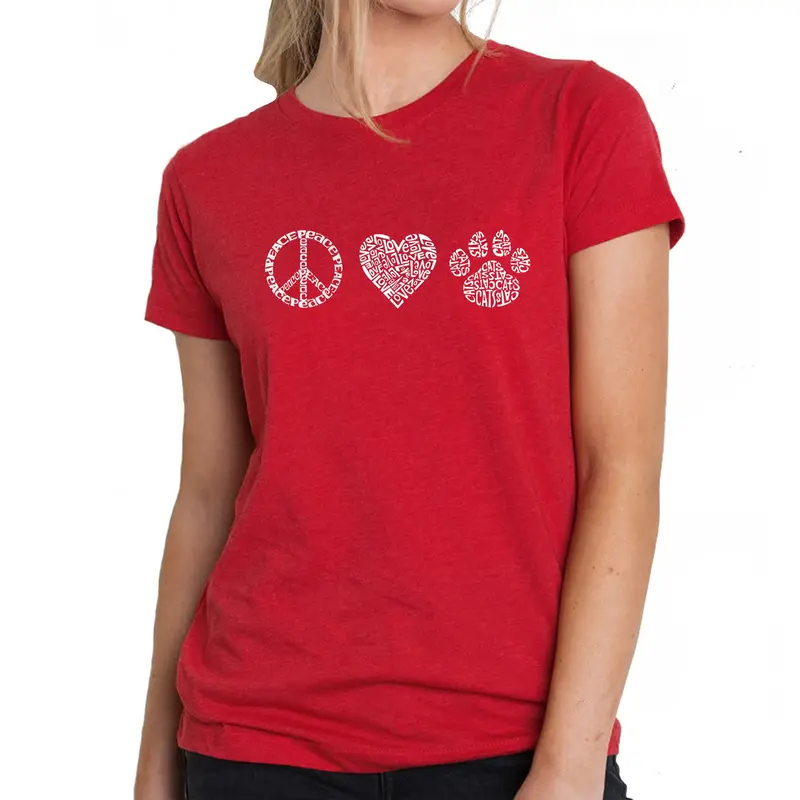 Peace Love Cats - Women's Premium Blend Word Art T-Shirt - Navy - Small