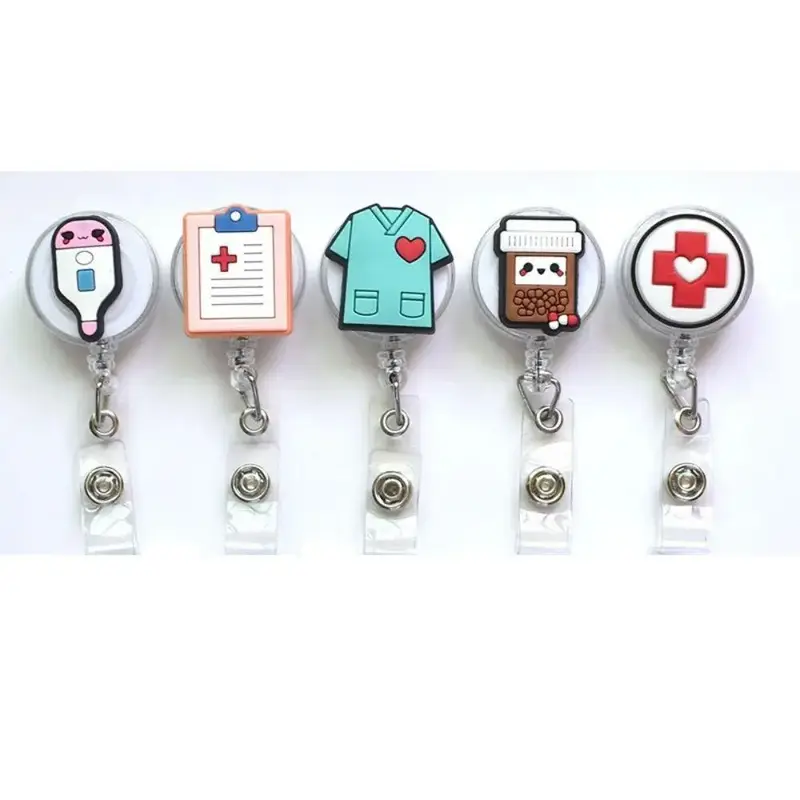 Cartoon Retractable Badge Holder, 5pcs/set Funny Nurse Badge Reel, Cute ID Card Holder, Perfect for Nurses, Teachers, Student...