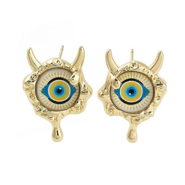 Rack Plating Eye Brass Stud Earrings