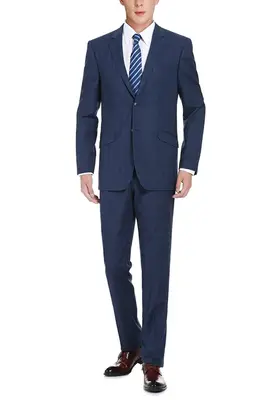 Indigo Blue Windowpane Plaid Men's Slim Fit Two-Button Suit