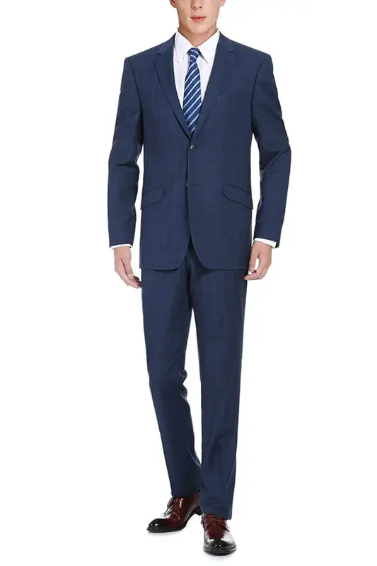 Indigo Blue Windowpane Plaid Men's Slim Fit Two-Button Suit