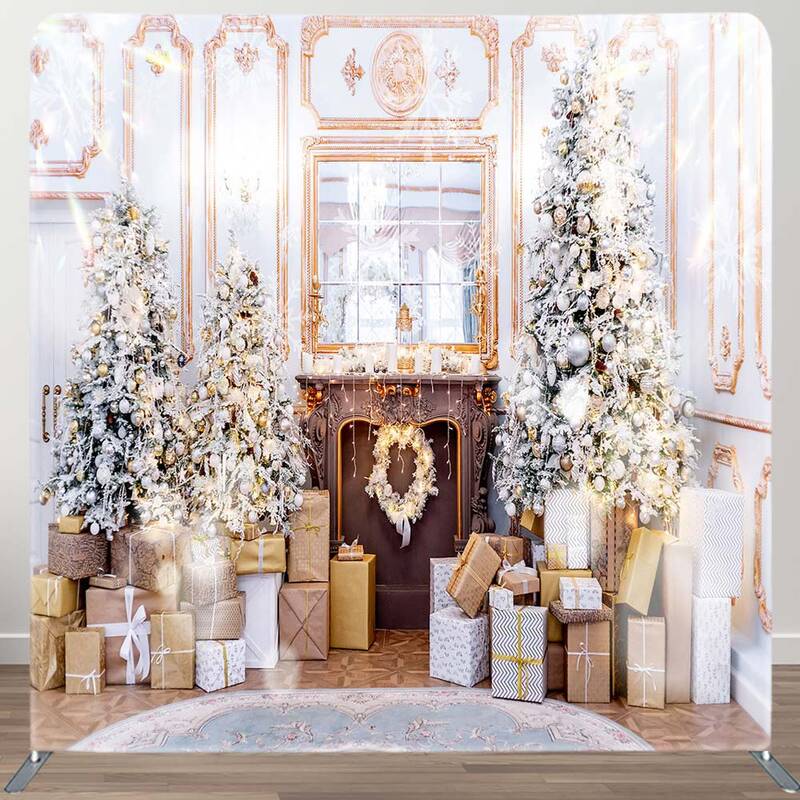 Aperturee Pink Room Christmas Gifts Fabric Tension Backdrop | Christmas Photoshoot Backgrounds | Christmas Scenic Backgrounds...