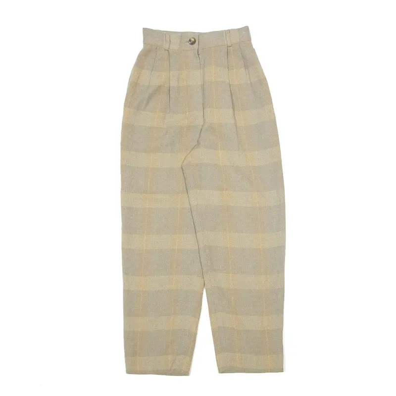 Pleated Check Beige Trousers W26 L26