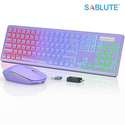 SABLUTE KL1 Wireless Keyboard and Mouse Combo(Not Bluetooth) - RGB Backlit, Rechargeable & Light Up Letters, Full-Size,