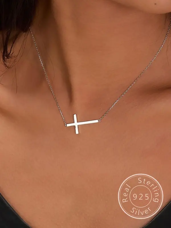 925 Sterling Silver Dainty Cross Pendant Necklace for Women & Girls, Fashion Jewelry for Party, Daily Clothing Decor, Trendy ...
