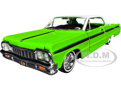 1964 Chevrolet Impala Lowrider Hard Top Green with White Top Get Low Series 1/24 Diecast Model Car by Motormax