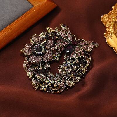Butterfly Wreath Rhinestone Brooch Pin
