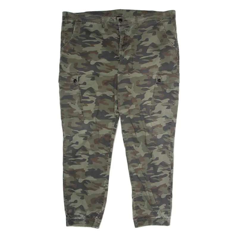 RAINBOW Cuffed Camouflage Cargo Mens Trousers Green Regular Straight W44 L32