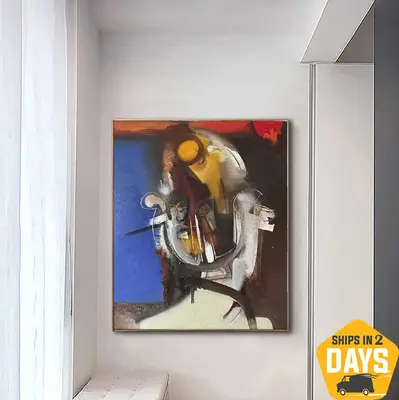 Original Acrylic Painting Modern Wall Art Abstract Hand Painted Colorful Artwork for Living Room Decor | LONG WAY 47.2"x...