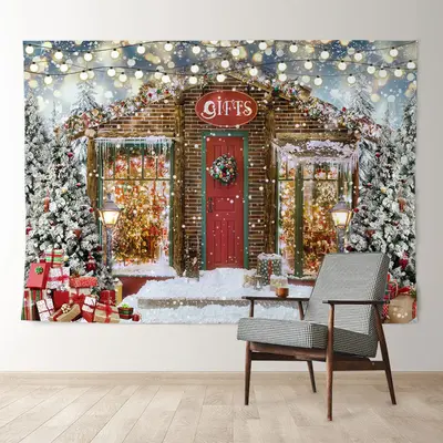 Aperturee Gift Store Light Strip Snowy Christmas Backdrop