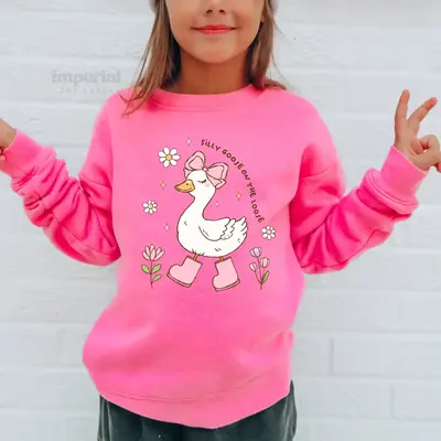 Silly Goose on the Loose Youth Sweatshirt and Kid’s Comfort Colors T-Shirt, Funny Goose Graphic Tee, Cute Kids Pullover, Co...