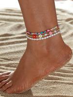 Women's Cute Flower & Beaded Design Anklet, Boho Style Colorful Beaded Anklet for Women & Girls, Fashion Accessories for Beac...