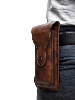 Men's Solid Color Textured Pu Phone Wallet Belt Bag, Vintage Fashion Phone Wallet Belt Bag for Daily Use, a Fashionable Gift ...
