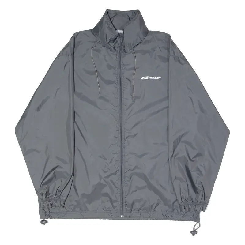 REEBOK Mens Rain Jacket Grey Nylon Hooded M