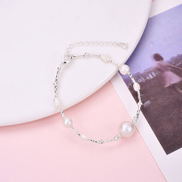 Brass Natural Pearl Beaded Bracelets for Women