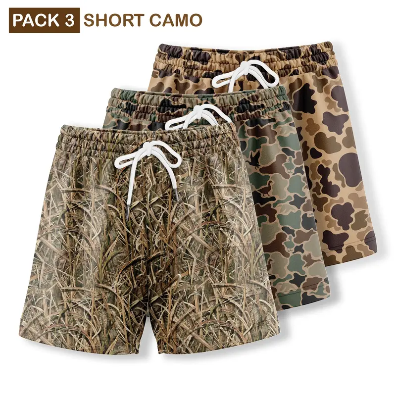 Pack 3  Duck Hunting Camo Shorts With 5 Inch Inseam, Perfect for Men & Women At the Gym, Basketball Camo Mesh Short, Gift for...