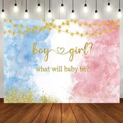 Glitter Blue Pink Watercolor Gender Reveal Backdrop - Aperturee