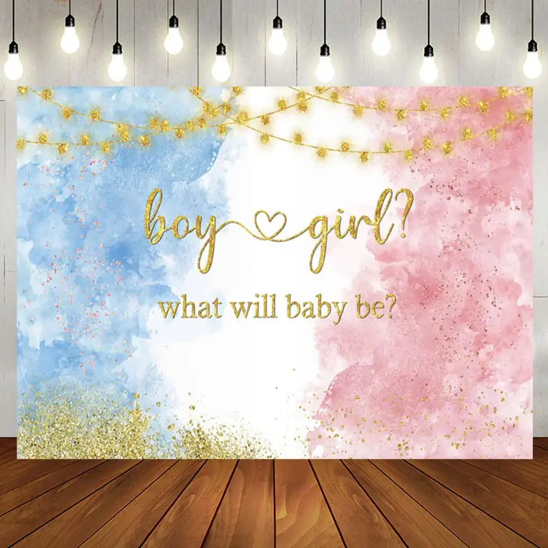 Glitter Blue Pink Watercolor Gender Reveal Backdrop - Aperturee