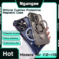 [2nd Big Deals]NganGee Protective Four Comers thicken Cushion Drop-proof Clear magsafe  Phone Case Comes with Sticky Stand Cl...