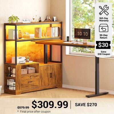 SEDETA 56.7 Inch Standing Desk Height Adjustable Electric L Shaped Stand Up Computer Gaming Desk with Drawers Hutch Power Out...