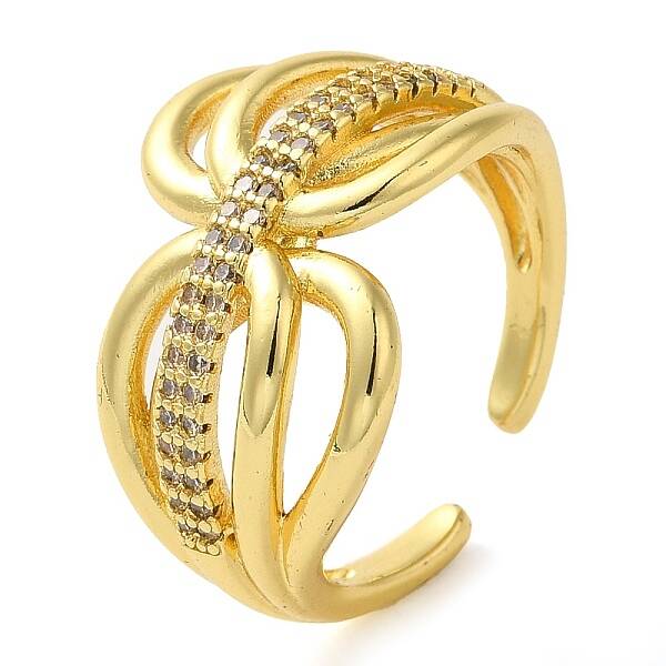 Brass Micro Pave Clear Cubic Zirconia Open Cuff Rings for Women
