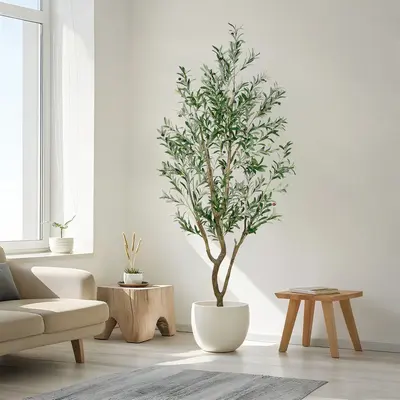 Lifelike Artificial Olive 5.25/6/7FT Tree Decorative Fake Plant Indoor Tall Plant Realistic Shape Multiple Branches and Leave...