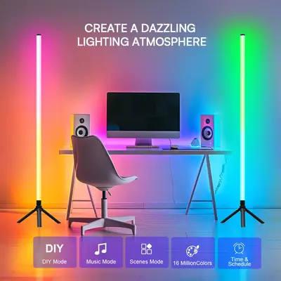 DAYBETTER 360°Corner Floor Lamp, Smart RGB LED Corner Lamp with App and Remote Control, Color Changing Ambience Light with M...