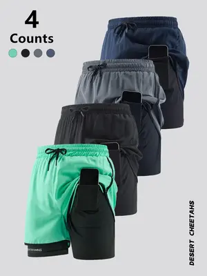 Men's 2 in 1 Drawstring Waist Sports Shorts, Breathable Quick Drying Pocket Shorts for Running Gym Workout, Casual Men's Shor...