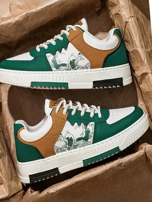 Men's Fashion Colorblock Print Lace Up Low Top Sneakers, Casual Comfortable Breathable Skate Shoes, Fashion All-match Leisure...