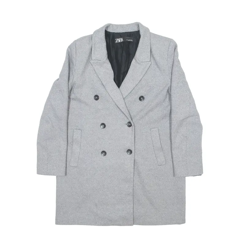ZARA Pea Jacket Grey Striped Womens M