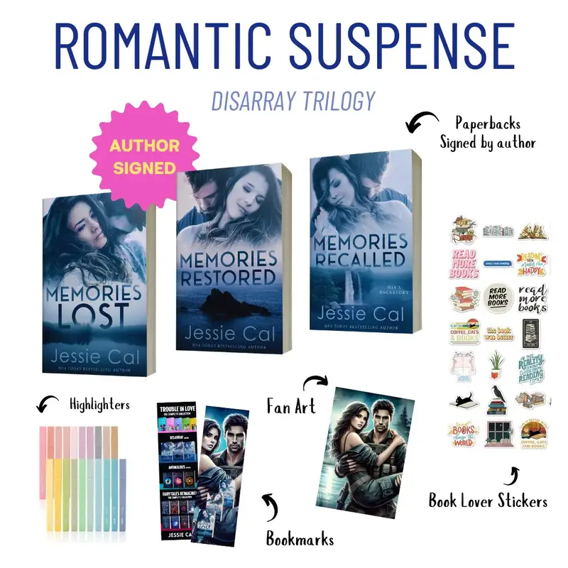Romantic Suspense Trilogy - Includes Author-Signed, Fan Art, Stickers, Highlighter, Pen, Bookmarks & More
