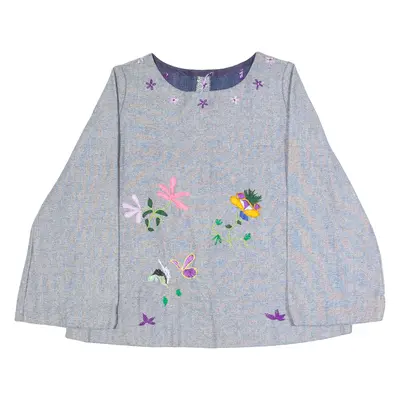 Womens Blouse Blue Long Sleeve Floral S