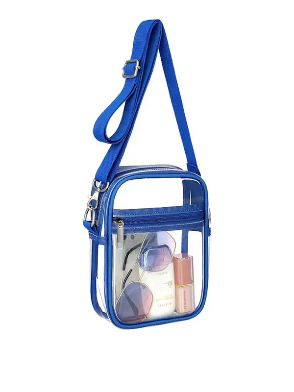 Fashionable Transparent Contrast Binding Design Crossbody Bag, Casual Versatile Zipper Shoulder Bag for Women, Simple Fashion...