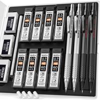 Nicpro 4 Pack Metal Mechanical Pencil Set 0.5 mm & 0.7mm with Case, Artist Pencil MP1000 with 8 Tubes HB & 2B Lead Refill, 3 ...