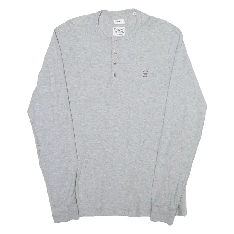 DIESEL Mens T-Shirt Grey Long Sleeve Button Neck L