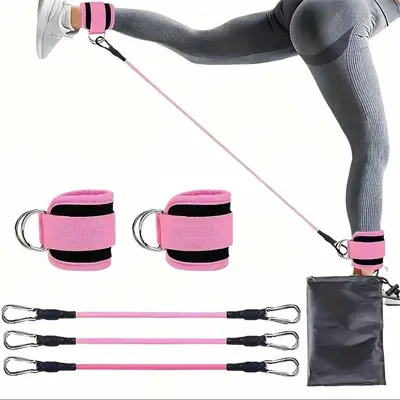 Ankle Resistance Band Set, 3 Counts Resistance Band & 2 Counts Ankle Strap & 1 Count Carry Bag, Fitness Equipment for Home Gy...