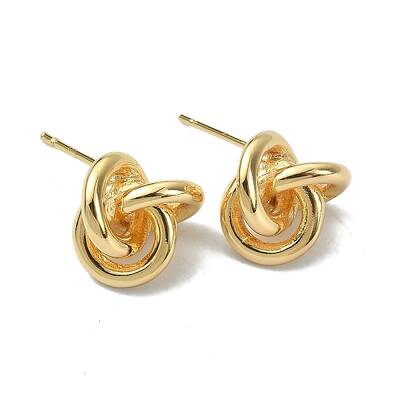 Brass Interlocking Rings Knot Stud Earrings for Women