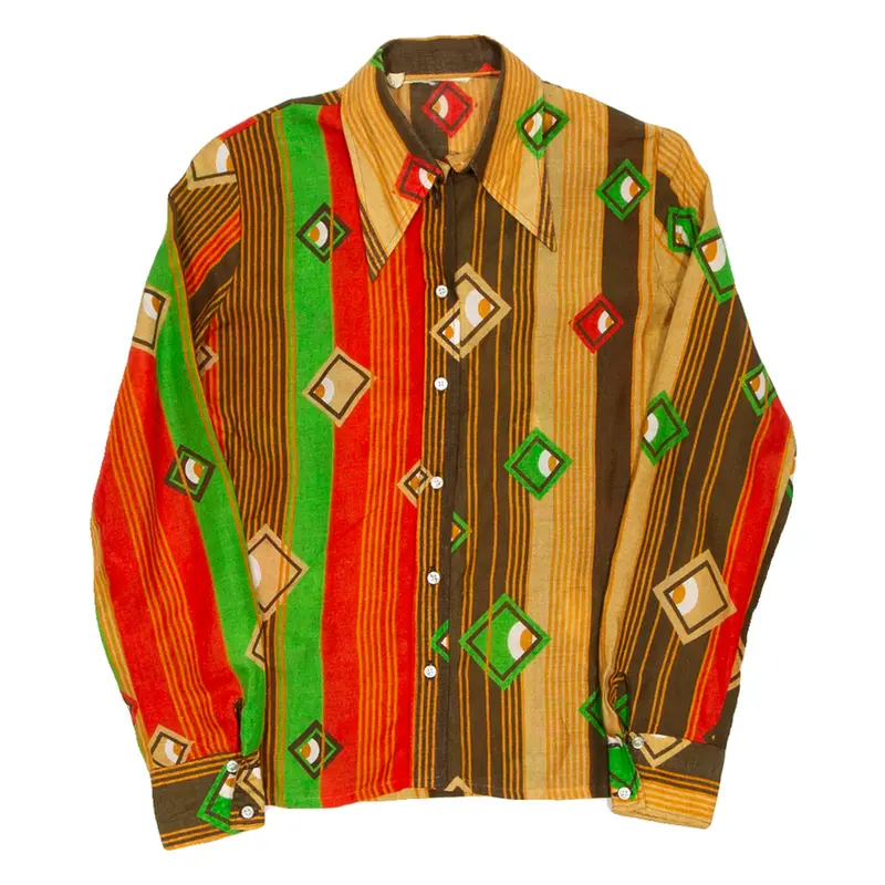 Womens Shirt Brown Crazy Pattern Long Sleeve S