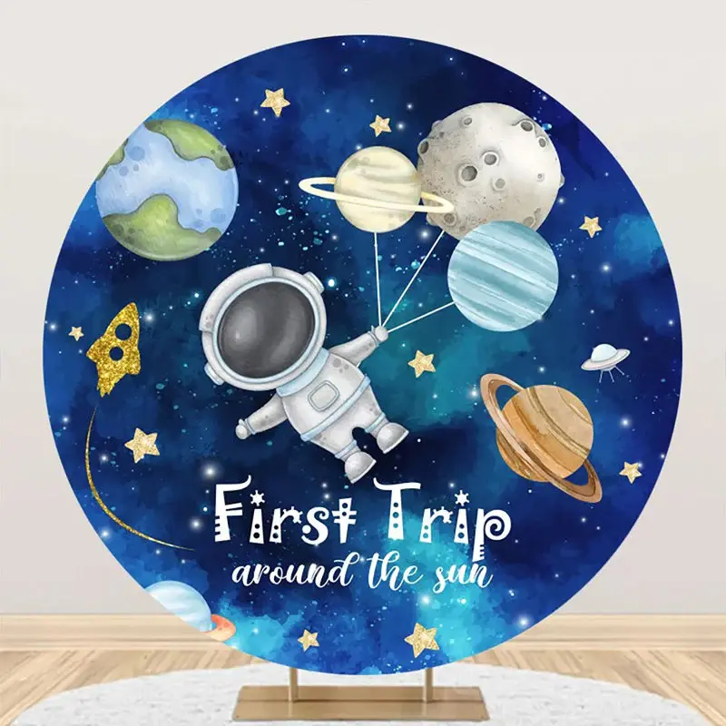 Blue Sky Astronanut Star Round 1st Birthday Backdrop - Aperturee