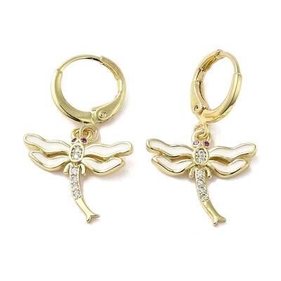Dragonfly Real 18K Gold Plated Brass Dangle Leverback Earrings