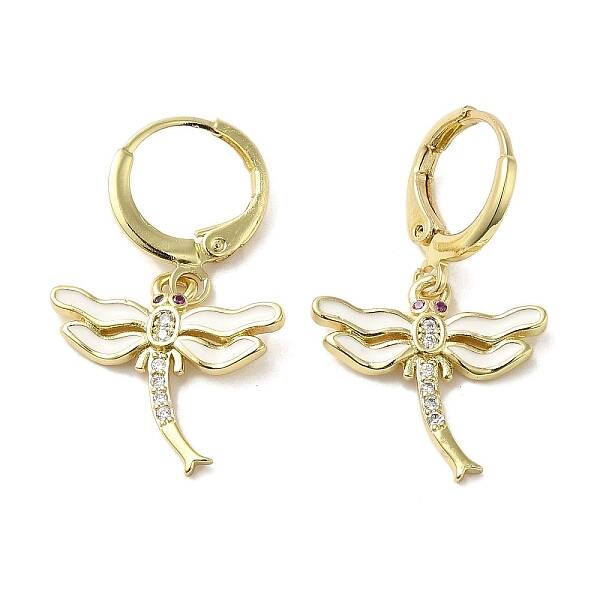 Dragonfly Real 18K Gold Plated Brass Dangle Leverback Earrings